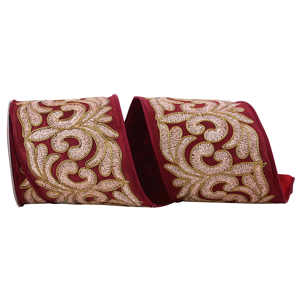 Reliant 4" x 5yd. Scarlet Prescious Filigree Wired Ribbon