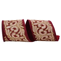 Reliant 4" x 5yd. Scarlet Prescious Filigree Wired Ribbon