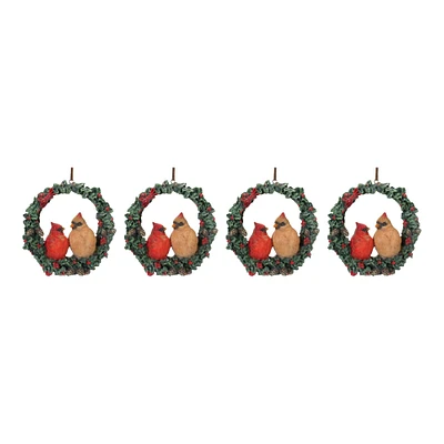 4ct. Cardinal Bird Couple Wreath Ornament