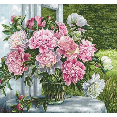 Luca-s Peonies By The Window Counted Cross Stitch Kit