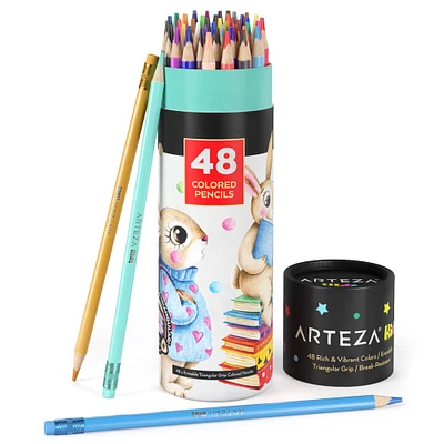 Arteza® Kids Colored Triangular Pencils, Erasable, Set of 48 pcs