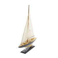 Beige Wood Coastal Sculpture, Sail Boat 21" x 17" x 4"