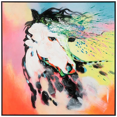 Multicolor Horse Abstract Paint Splatter Framed Canvas Wall Art