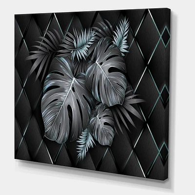 Designart - Black and Gold Tropical Leaves I - Modern Canvas Wall Art Print