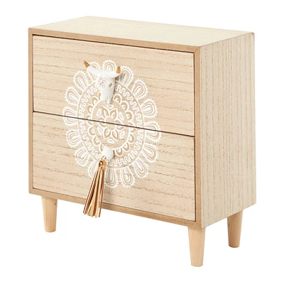 Light Brown Wood Eclectic 2-Drawer Jewelry Box
