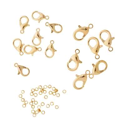 12 Pack: Gold Lobster Clasps & Crimp Beads by Bead Landing™