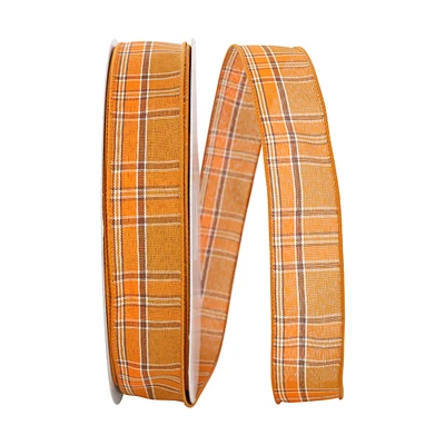 Reliant Orange Plaid Tonal Wired Ribbon