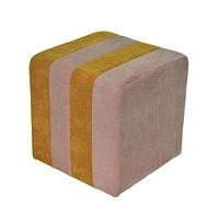 18" Modern Square Fabric Upholstered Striped Pouf