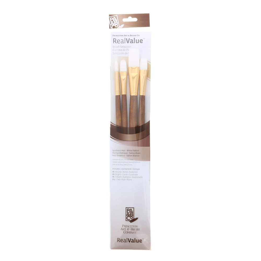 6 Packs: 4 ct. (24 total) Princeton™ RealValue™ White Taklon Brush Set