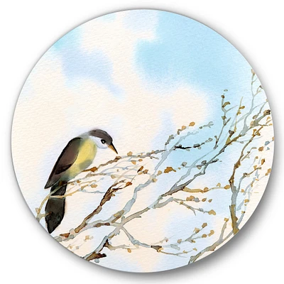 Designart - Bird On Old Bare Tree With Blue Cloudy Sky