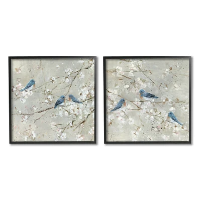 Stupell Industries Blue Birds Perched Tree Blossoms Spring Scene Framed Wall Art