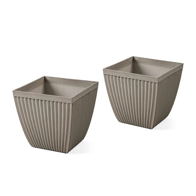 Glitzhome® Eco-Friendly Oversized Faux Concrete Square Plastic Fluted Pot Planter Set