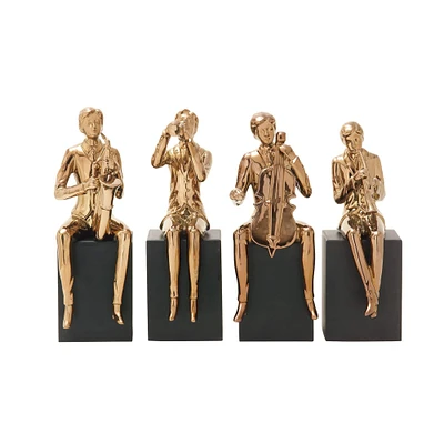 Set of 4 Copper Porcelain Modern Musician Sculpture, 5" x 13"