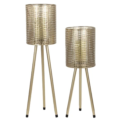 Gold Metal Industrial Lantern with Legs Set