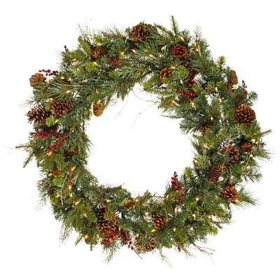 36" Clear Dura-Lit® Cibola Pine, Mixed Berry & Pinecone Wreath
