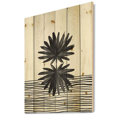 Designart - Black and White Tropical Leaf On Striped II