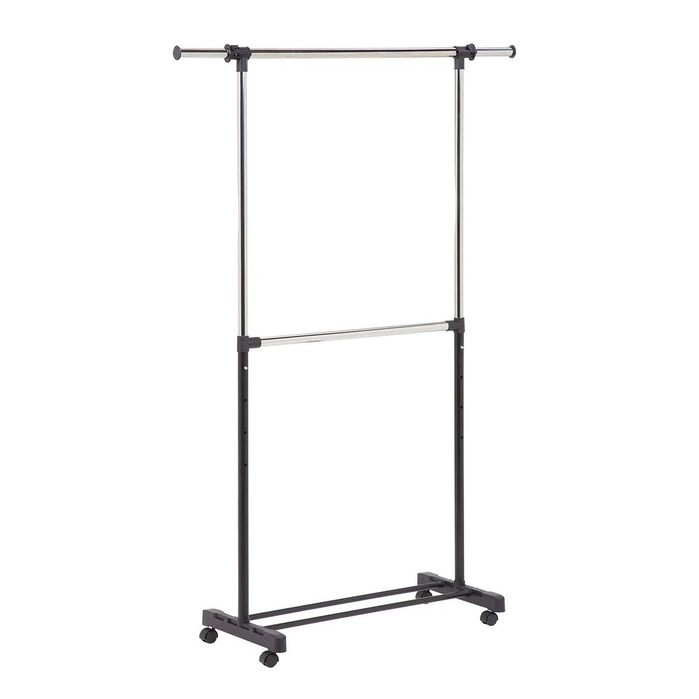 Honey Can Do Adjustable Rolling Metal Double Clothes Rack