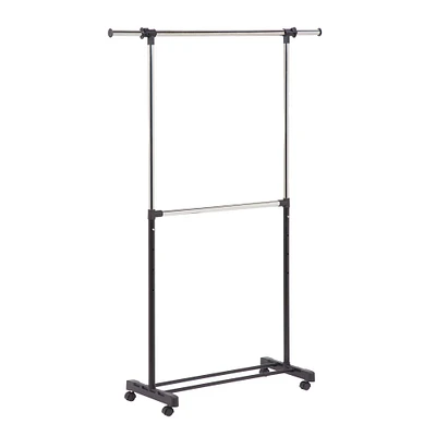 Honey Can Do Adjustable Rolling Metal Double Clothes Rack