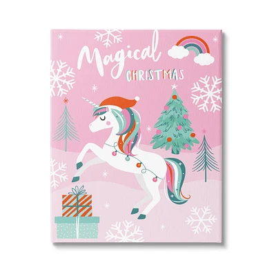 Stupell Industries Magical Christmas Pink Unicorn Canvas Wall Art