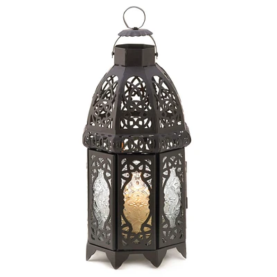 12" Black Lattice Moroccan Style Candle Lantern