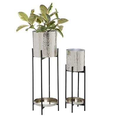 Silver Iron Contemporary Planter with Legs Set