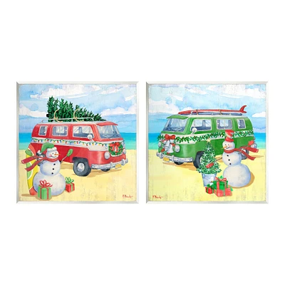 Stupell Industries Coastal Christmas Holiday Beach Snowmen Wall Plaque Art Set