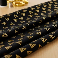 Camelot Fabrics Harry Potter Metallic Gold Deathly Hallow Logo Cotton Fabric