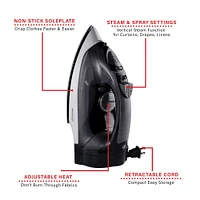 Brentwood 1,200W Nonstick Steam Iron with Retractable Cord