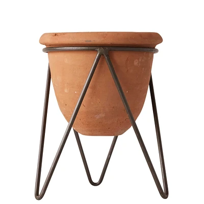 8.5" Terracotta Pot With Metal Stand Set