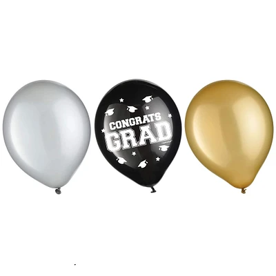 12" Black, Gold & Silver Graduation Balloons, 144ct.