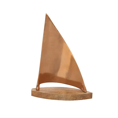 Brown Aluminum Coastal Sail Boat Sculpture, 13" x 18"