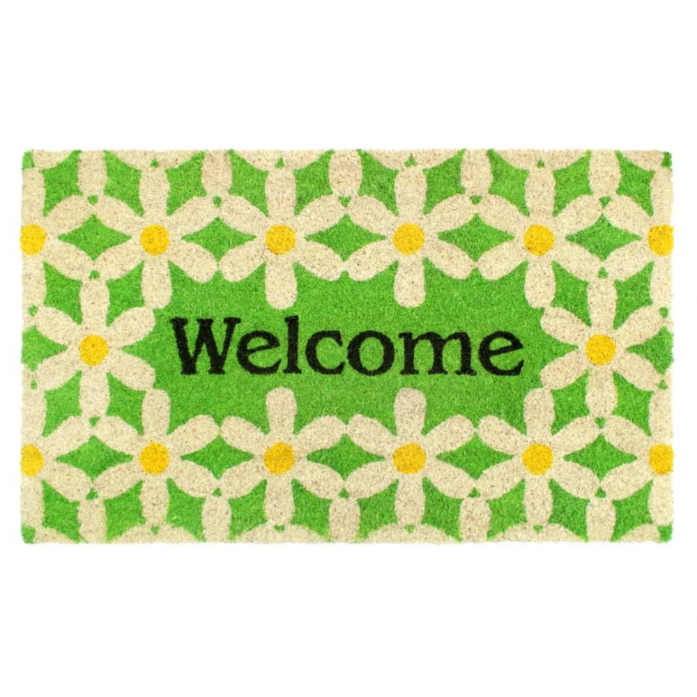 RugSmith Green Welcome Daisy Machine Tufted Coir Doormat