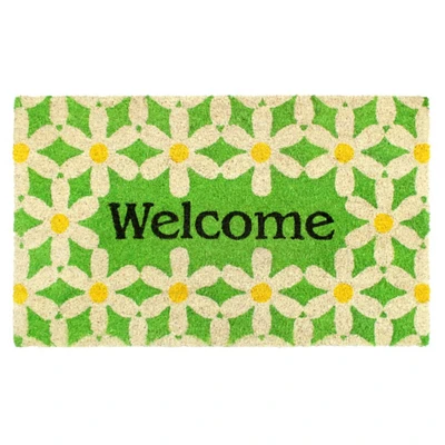 RugSmith Green Welcome Daisy Machine Tufted Coir Doormat
