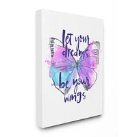 Stupell Industries Dreams Quote Purple Blue Butterfly Inspirational Sketch Canvas Wall Art