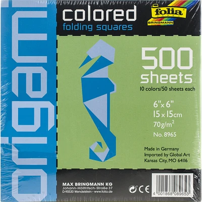 Folia® 6" Solid Assorted Origami Paper, 500 Sheets
