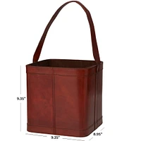 9" Red Leather 4-Bottle Wine Holder with Carrying Handle