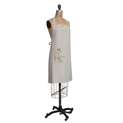 Hand-Embroidered Flower Design & French Knots Cotton & Linen Apron