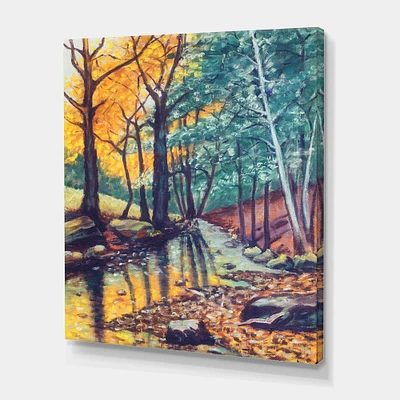 Designart - Landscape With River In Autumn Forest Sunset - Traditional Canvas Wall Art Print