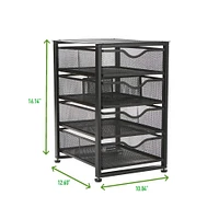 Mind Reader Black Metal Rolling Mesh Office Cart 4-Tiered Drawer Utility Storage Cabinet