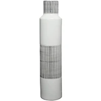 Glossy White Ceramic Vase with Vertical Stripes