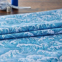 Blue Asian Wave Cotton Fabric