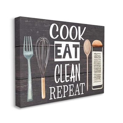 Stupell Industries Cook Eat Clean Humorous Quote Rustic Kitchenware Canvas Wall Art