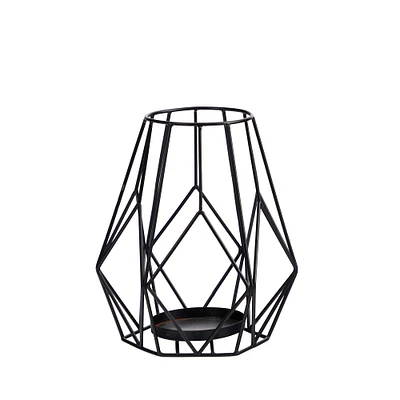 11" Geometric Black Metal Wire Votive Tea Lantern Candle Holder