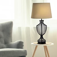 24" Black Cage Metal Table Lamp with Drum Shade