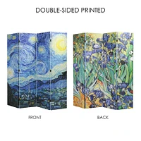 American Art Decor™ 6ft. Double-Sided 4-Panel Van Gogh Starry Night and Irises Flowers Canvas Privacy Screen