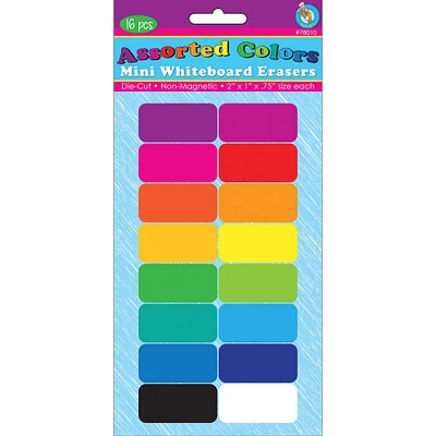 Ashley Productions Assorted Colors Non-Magnetic Mini Whiteboard Erasers, 16ct.