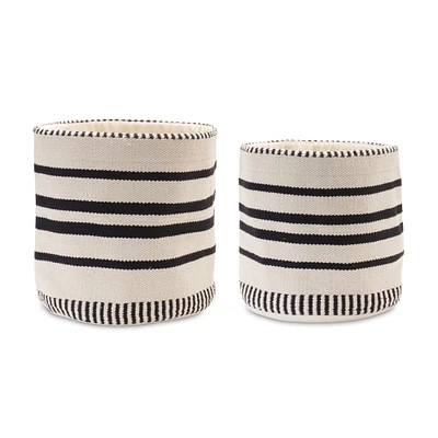 Black & White Striped Woven Cotton Basket Set