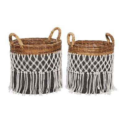 Black Banana Leaf Bohemian Storage Basket Set