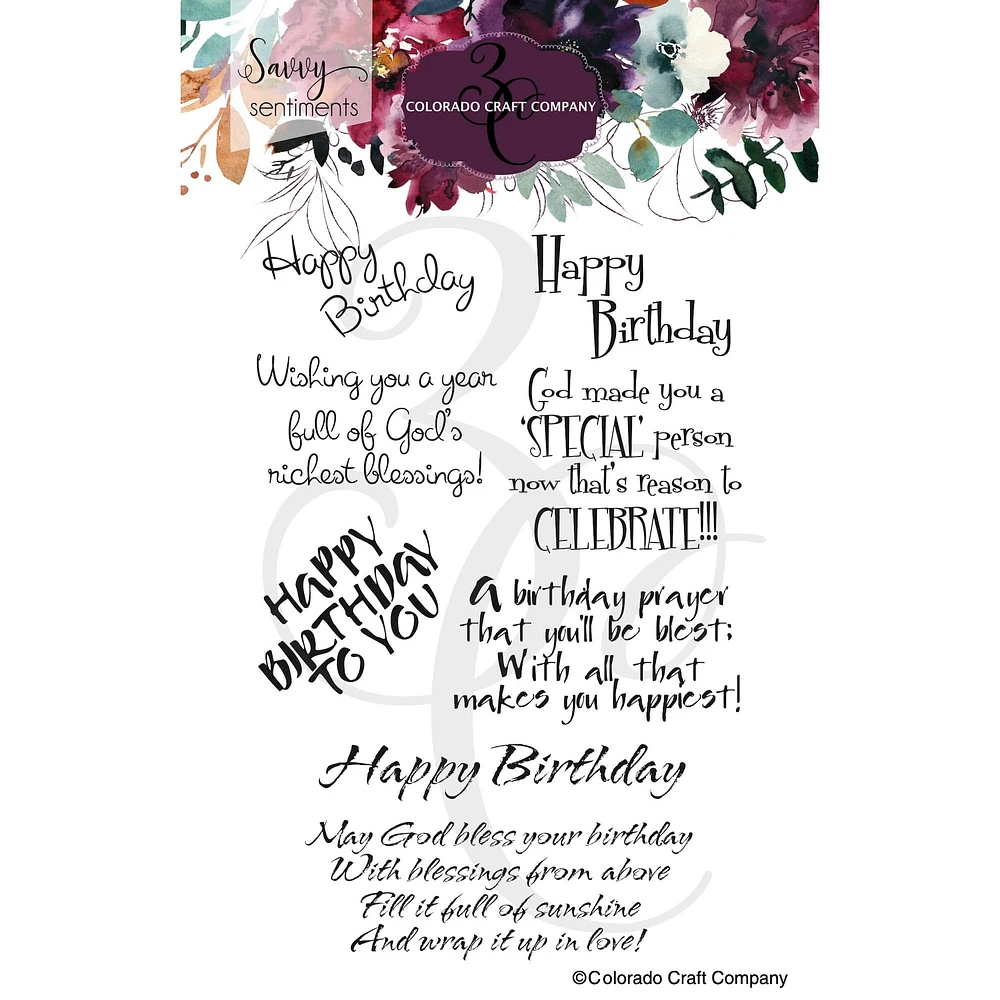 Colorado Craft Company Savvy Sentiments Birthday Blessings Clear Stamps