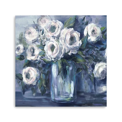 Indigo And White Blooms In Mason Jar Canvas Giclee